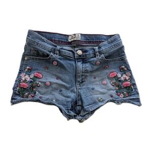 Jordache Girl's Size 10 Jeans Denim Floral Embroidered Frayed Shorts Blue Cotton